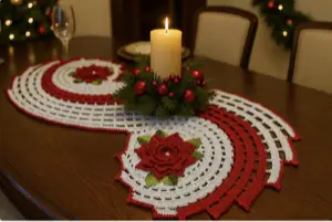 Capa da aula 19: centro de mesa branco e vermelho com flor e vela